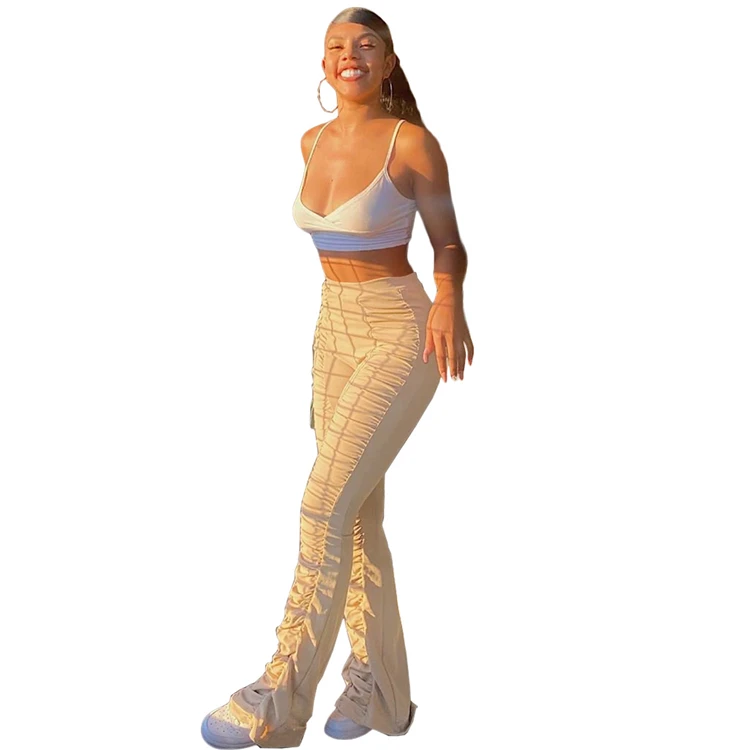 D96081 Best selling woman clothes 2021 trending fashion woman jogger pants ruffled horn sweatshirt casual pants woman one piece