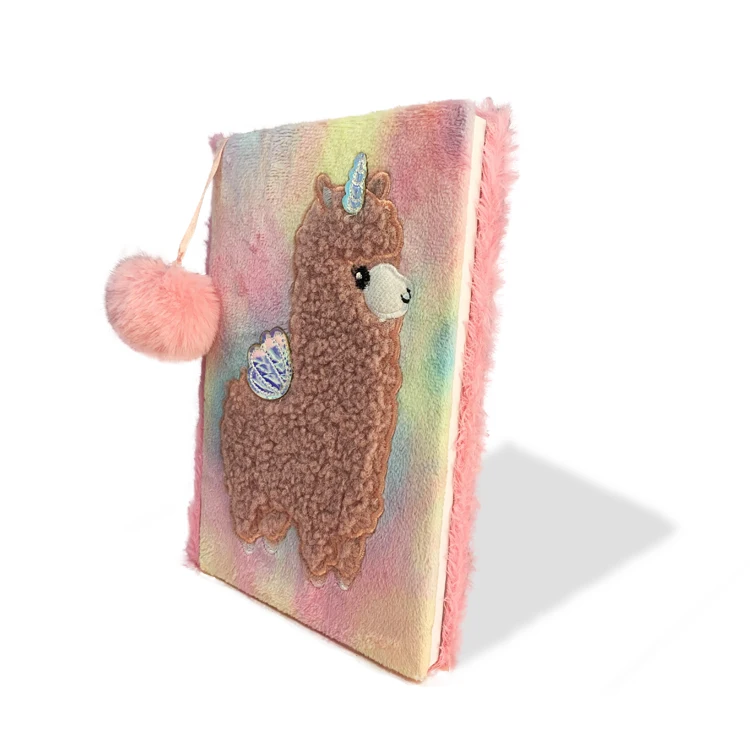 Wholesale fashion plush notebook with plush pendant Kawaii Alpaca Animal note book Student A5 Notebook for kids
