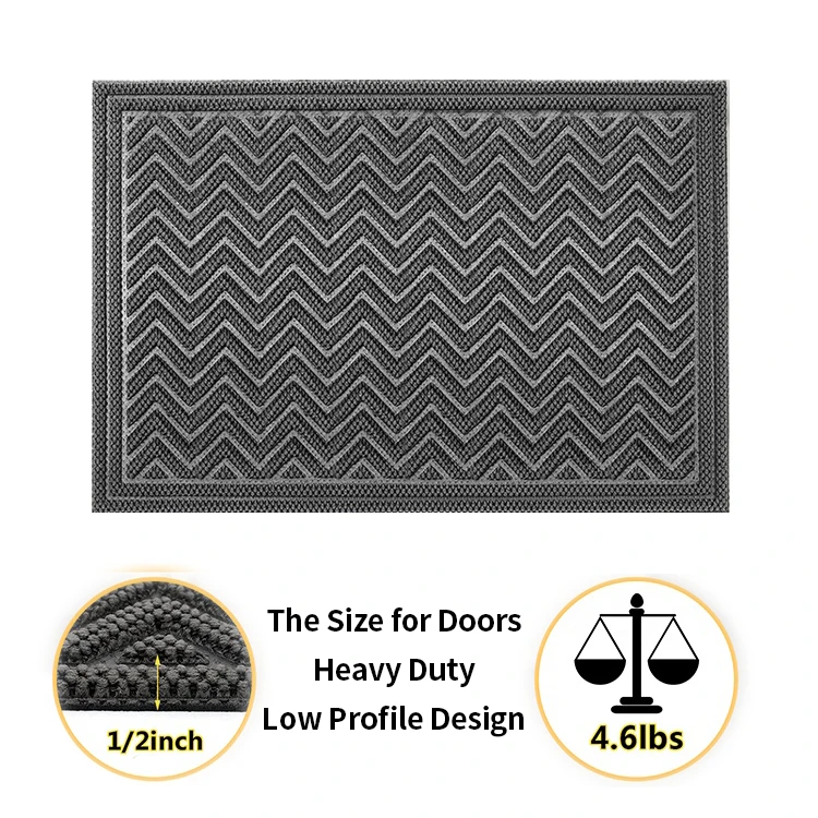 Home Outdoor Indoor Rubber Doormat Classic Squares Grey Polypropylene Door Mat With Embossed