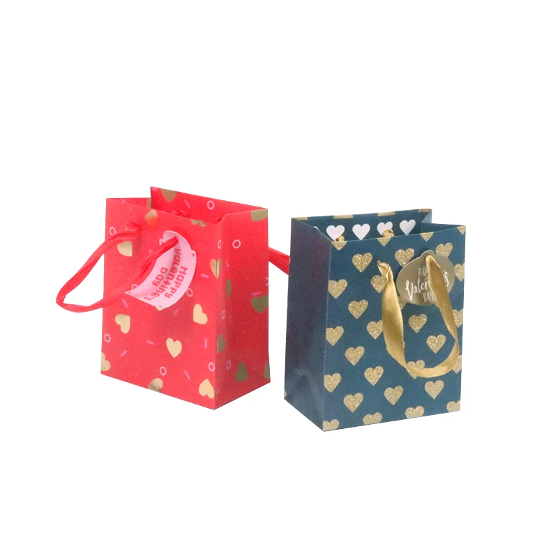 Wholesale Custom Logo Simple Love pattern Craft Kraft Cardboard Folding Shopping Paper Bags With Handle