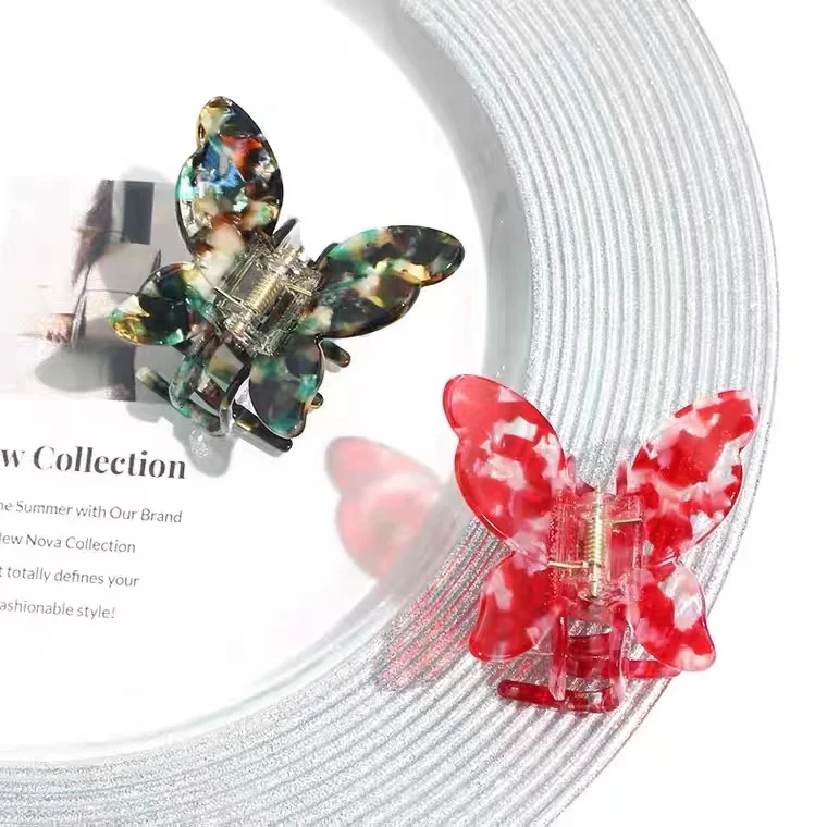 Модные зажимы для волос с розовым мраморным дизайном на заказ, самые популярные декоративные зажимы для волос с бабочкой, популярный на amazon зажим для волос из ацетата 2022