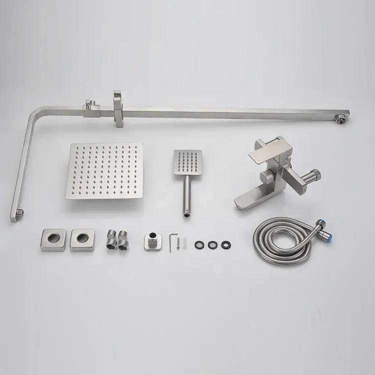 304 Stainless Steel Wall-Mounted Rainfall Bath Tub Shower Faucet Top Shower and Hand Shower Set Made of Brass