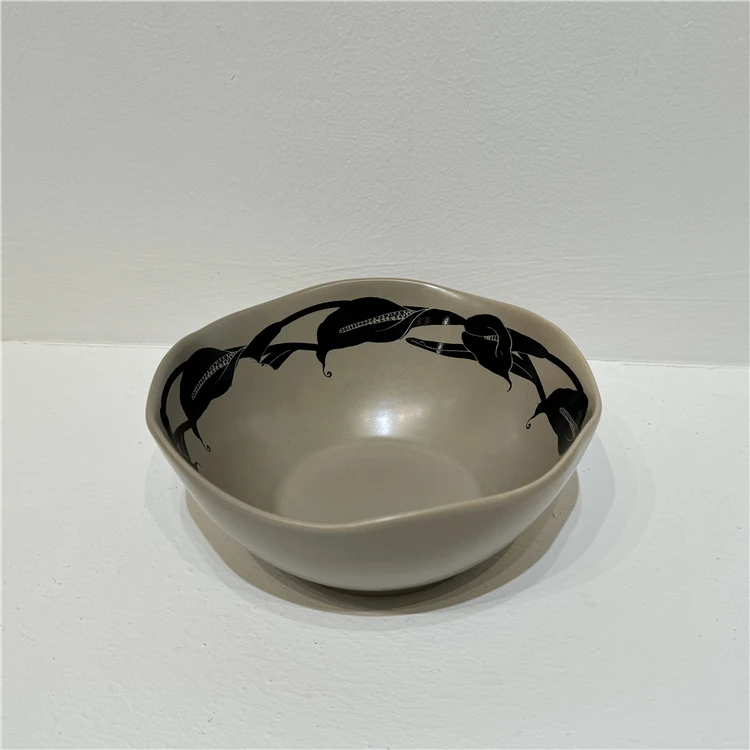 Popular design home dinnerware rice bowl pattern handmade ceramic salad bowl for restaurant