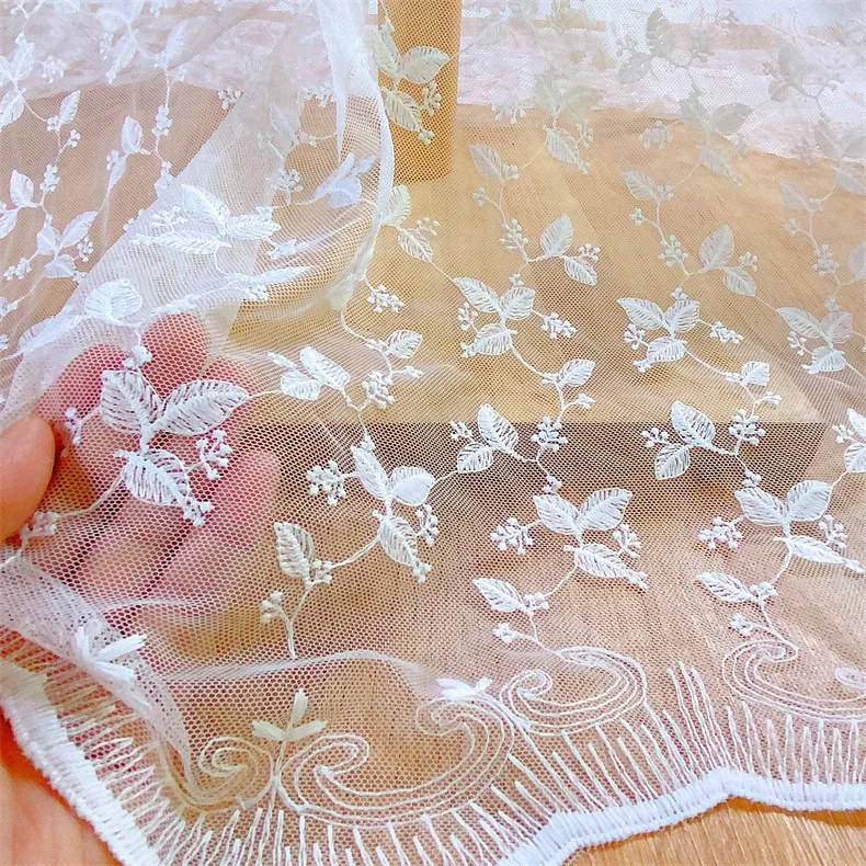 New style bridal wedding summer girl dress use embroidery white black tulle mesh lace fabric