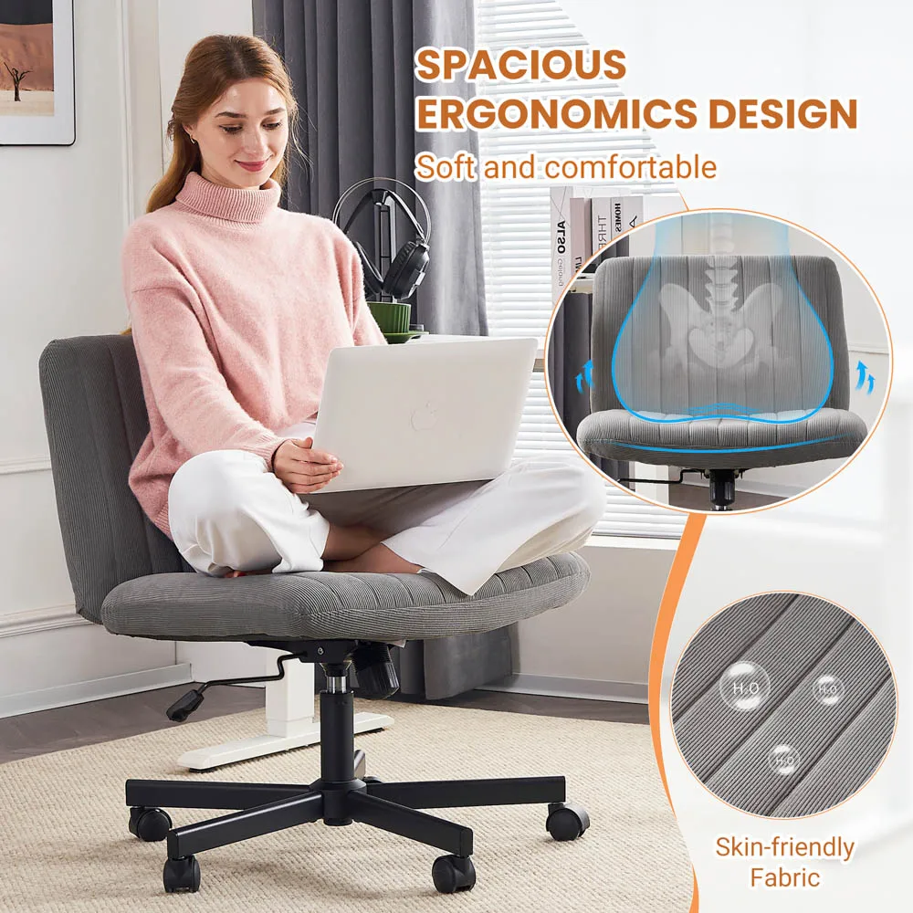 Modern Swivel Height Adjustable Armless Cross Legged Desk Chair Office Chair With Wide Seat For Home Office