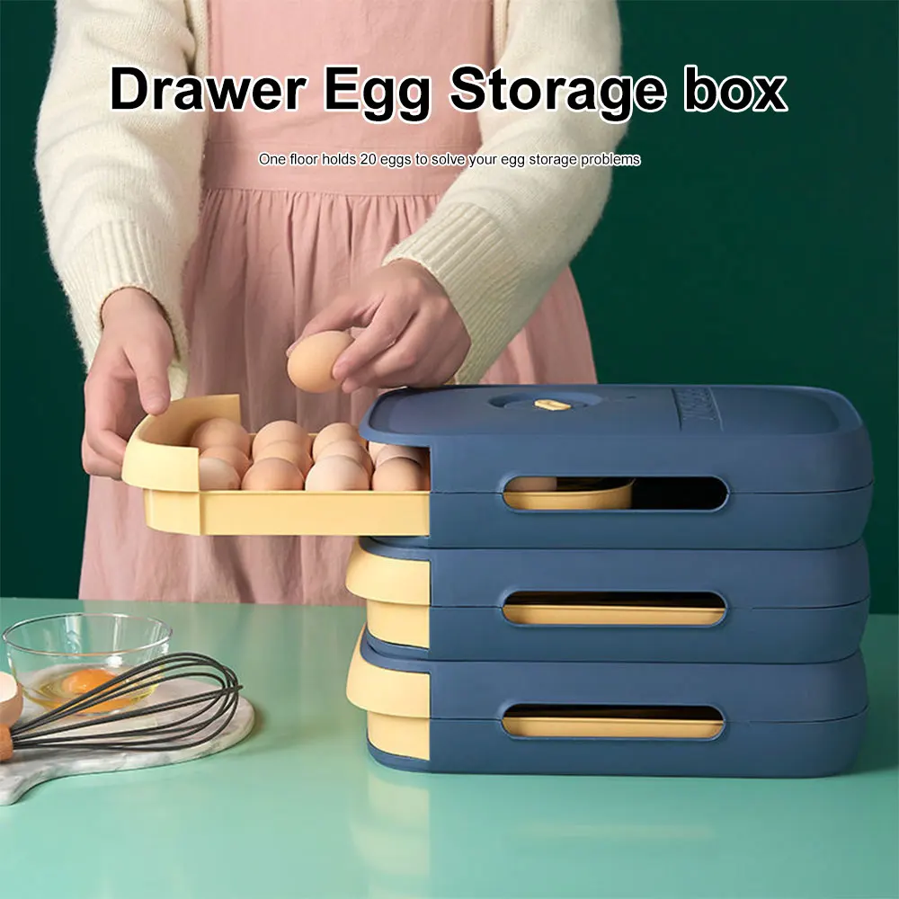 Stackable Plastic Egg Storage Holder Fridge Organizer Bin Egg Drawer Auto Rolling Egg Container Box Tray for Refrigerator