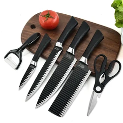 Feixiong Wholesale 6PCS Non Stick Stainless Steel Kitchen Knife Set With Scissor Coating Chef Knife Kitchen Knives