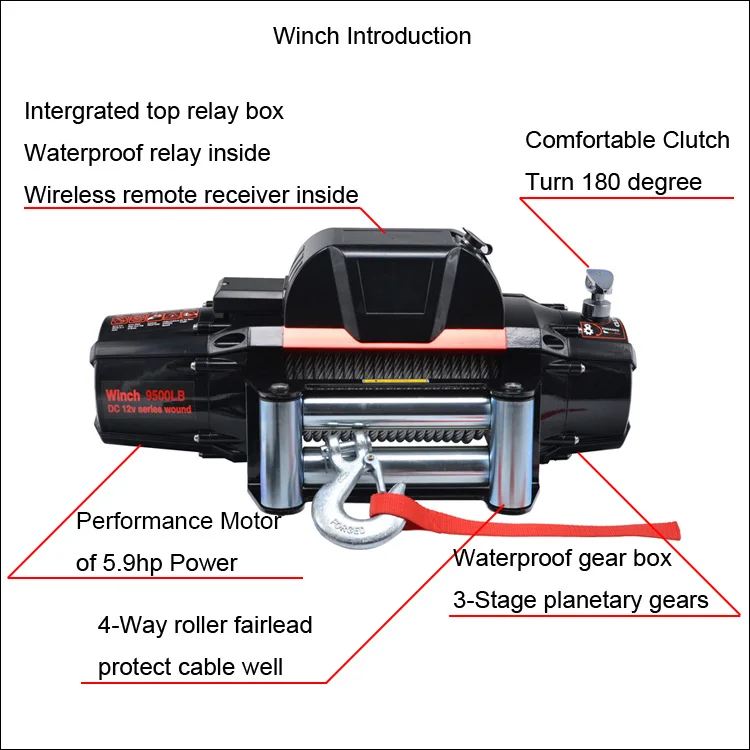 
Hot sale 12000lb 100kg 12v electric power resource auto application recovery winch with cable 