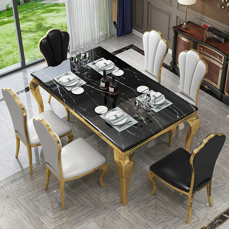 Dining room furniture gold stainless steel leg marble dining table and chair set for home hotel restaurant