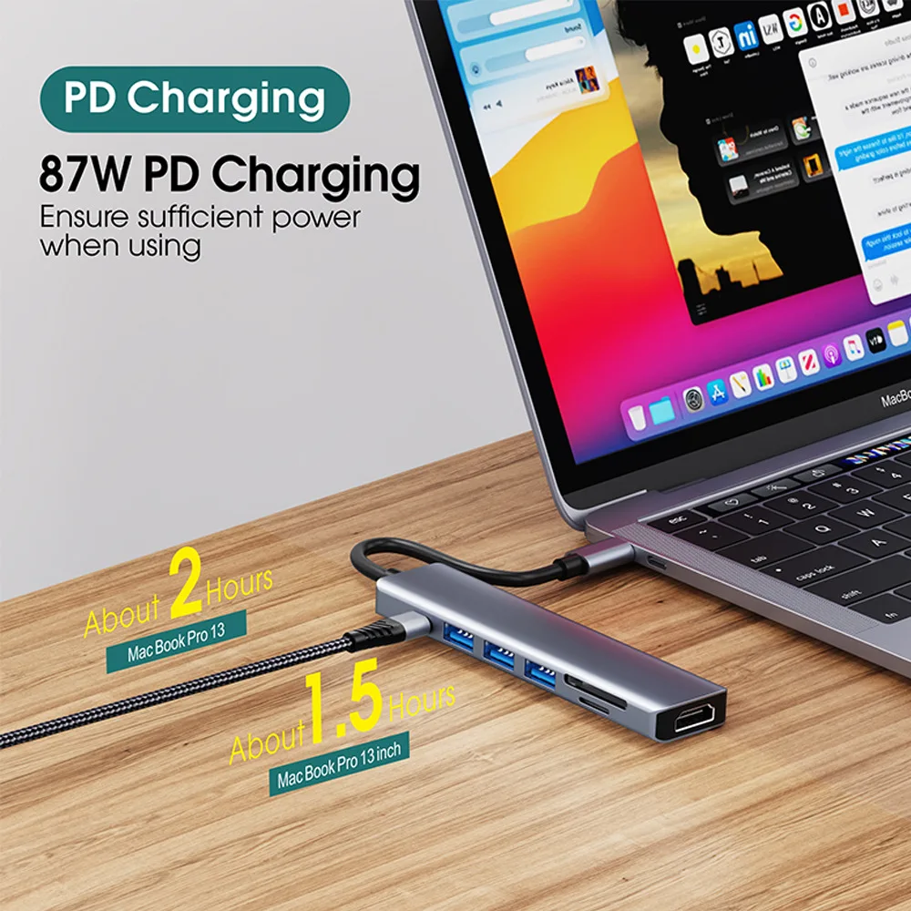 Usb Pd зарядные электронные устройства 7 в 1 Тип c концентраторы 3 usb pd hdtv с SD TF портов концентратор для Mabook pro