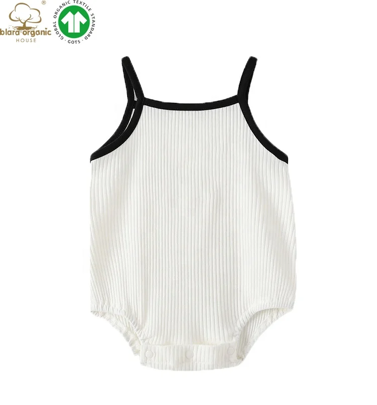 Organic Cotton Baby Clothing Blank 4*2 Ribbed Cotton Baby Sleeveless Bodysuits Infant Toddler One Sie