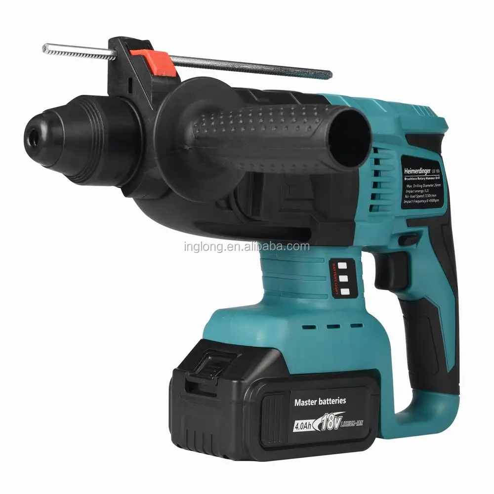 18V rechargeable brushless cordless rotary hammer drill electric Hammer impact drill with two 4000 mAh batteries