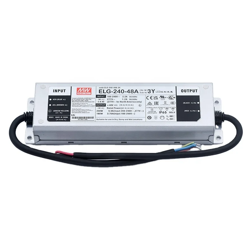 MeanWell ELG-240-48A-3Y 24V 36V 42V 48V 54V 240W IP67 LED Driver Power Supply For Street Lighting with PFC Function