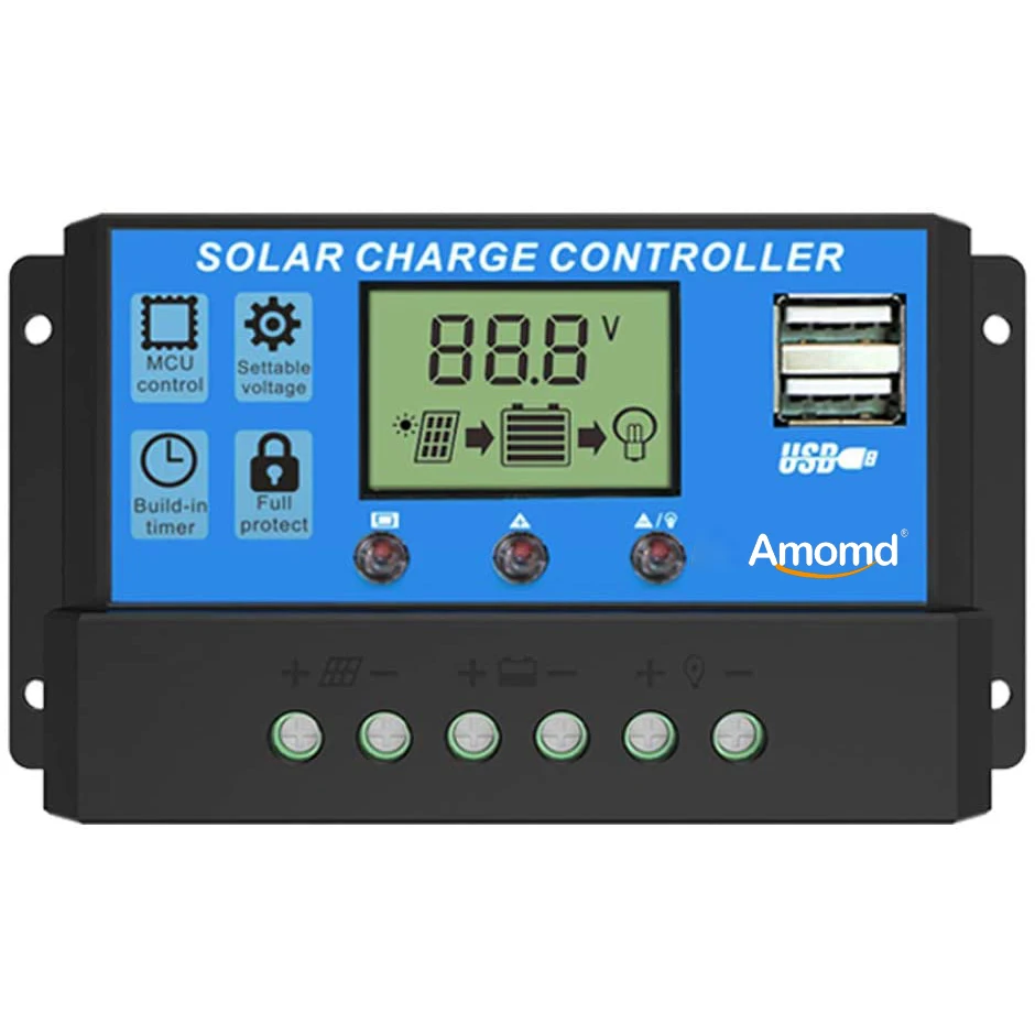 Amomd 20A Solar Charger Controller Solar Panel Battery Intelligent Regulator with USB Port Display 12V/24V