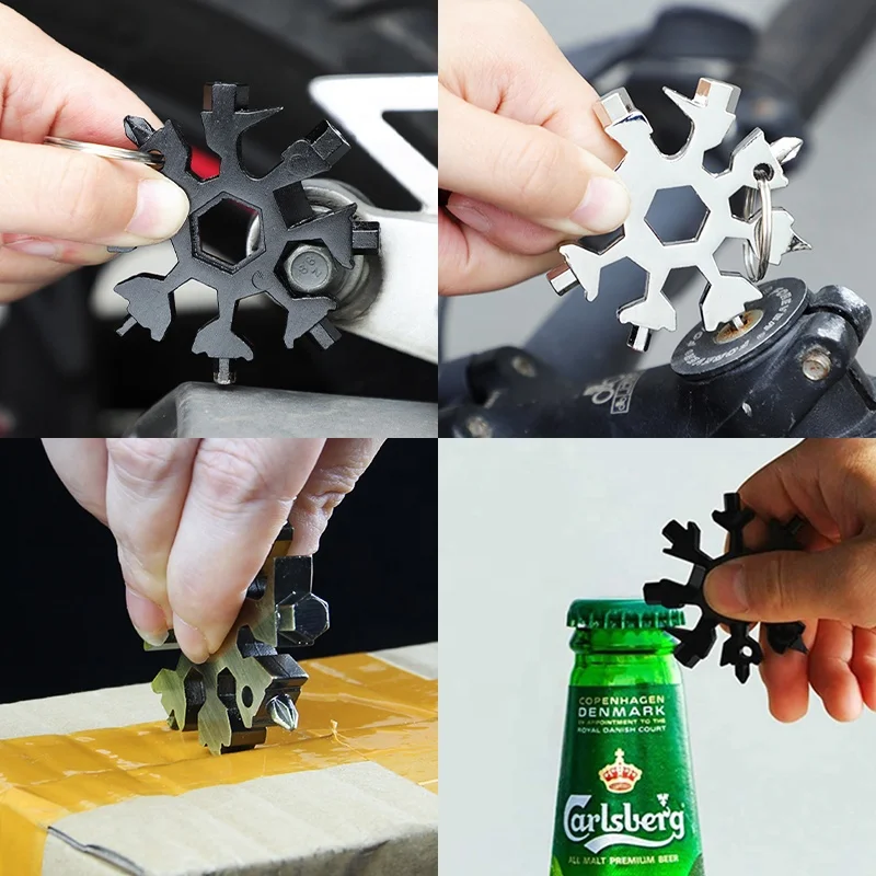 Free Sample 18 In 1 Heavy Duty Durable Stainless Steel Snow flake Multi Tool With Screwdriver Bicycle Repair Artifact