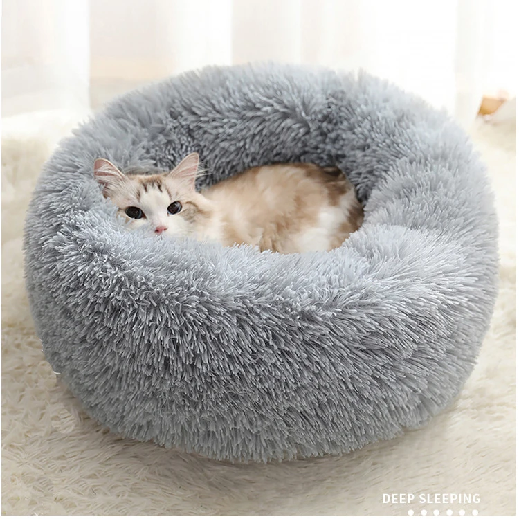 Faux Fur Comfortable Washable Super Soft Donut Bed for Large Pet Cats Brown Round Customized Fluffy Plush Dog Anti Anxiety Bed