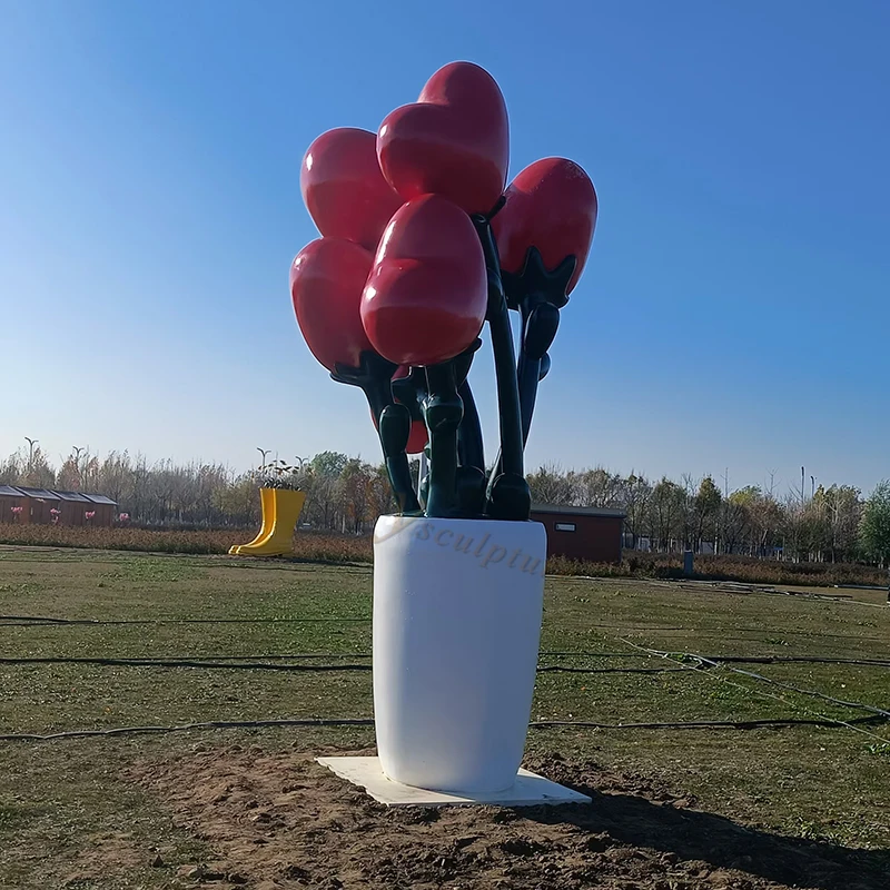 outdoor large Realistic Statue Sculpture love heart Flowers Abstract Fiberglass Giant garden Decoration resin model Statue