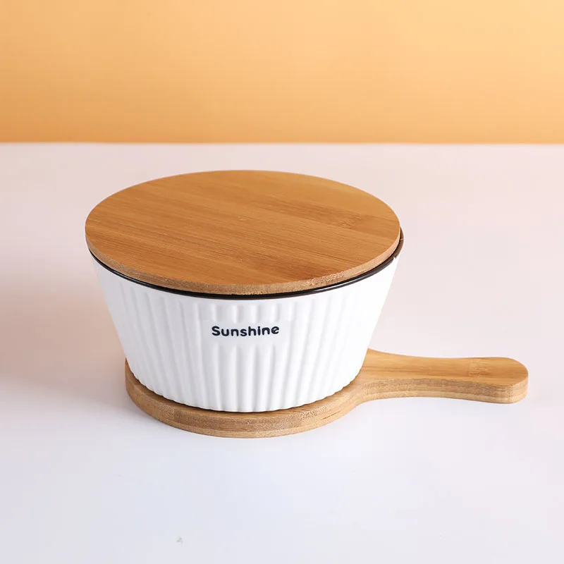 White/Grey Ceramic Jar With Bamboo Lid Kitchen Multigrain Coffee Tea Storage Jar Sealed Jar With Bamboo Tray