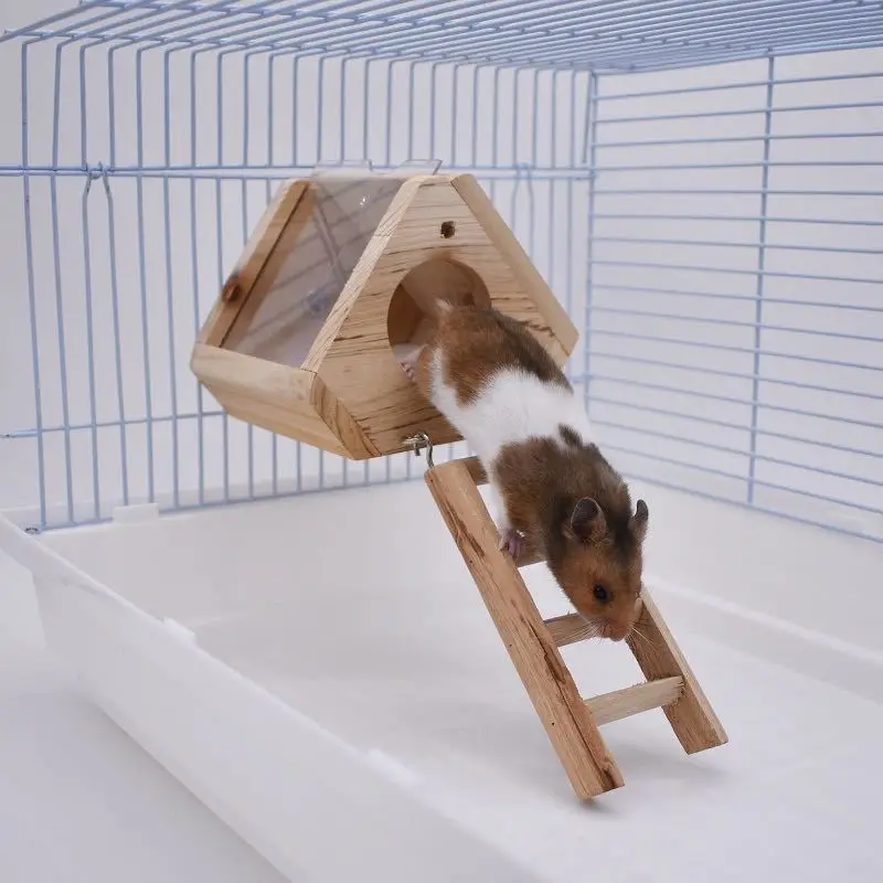 Hamster Wooden Toys House DIY Accessories Rat Bathroom Bath Room Shower Suite Ladder