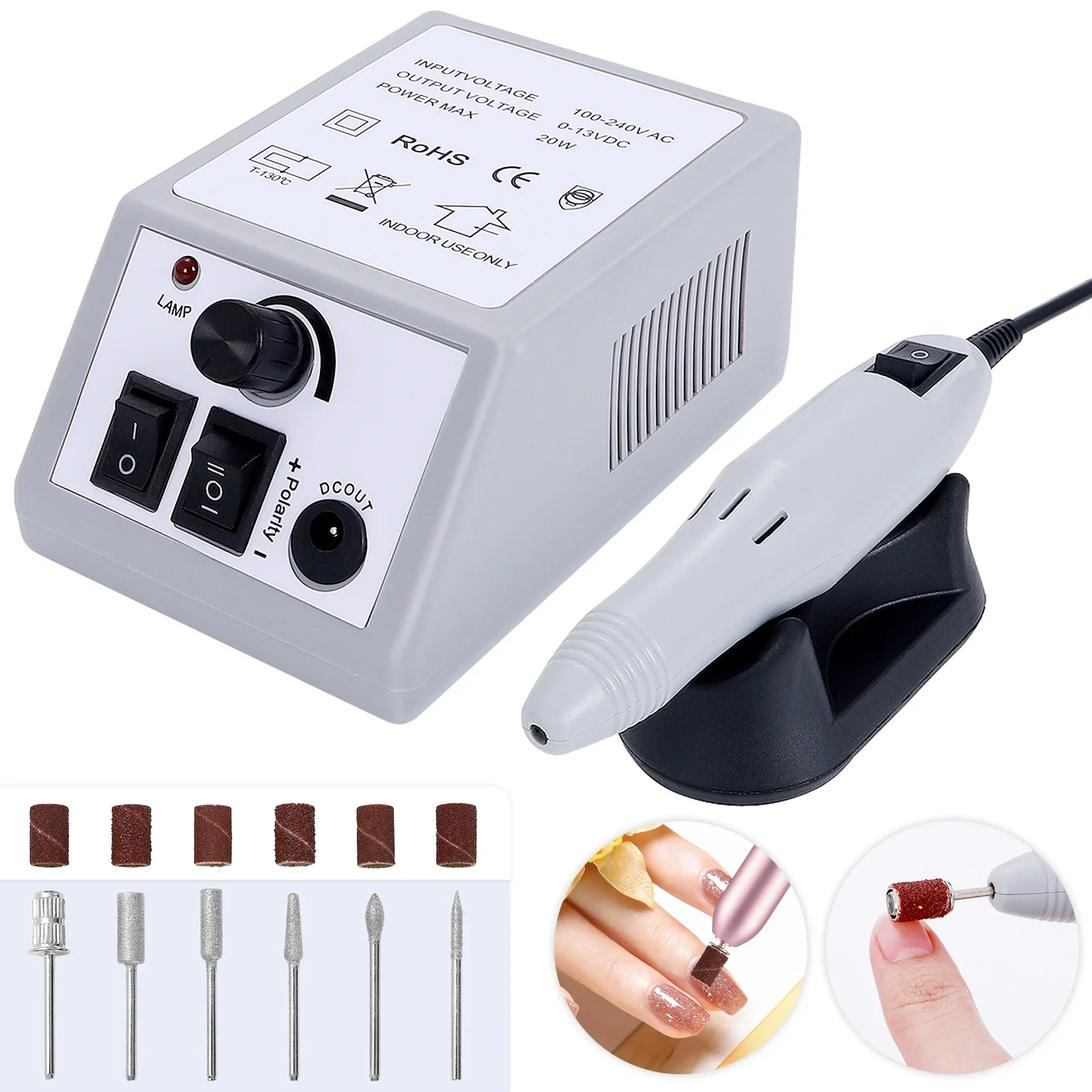 20W 20000RPM Professional Electric Nail Drill Machine Set for Manicure Pedicure with Sander and Polisher for Nail Art