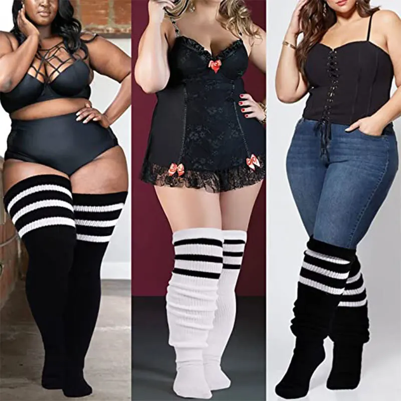 Custom Striped Thick Extra Long Over the Knee Large Plus Size Thigh High Socks For Women