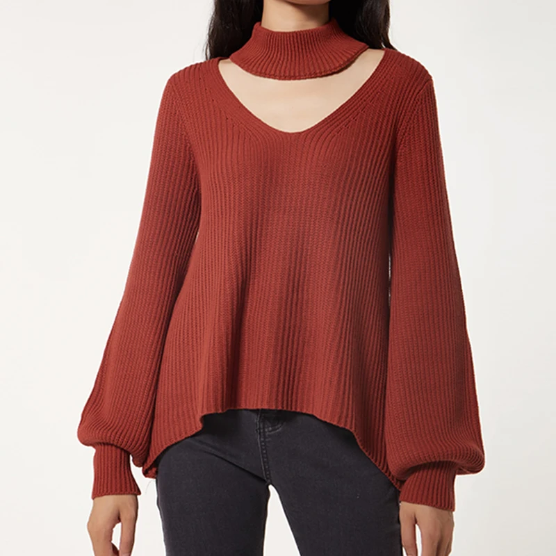 Sweater Manufacturer Spring Vneck Sweater For Women Organic Cotton Mid Lenght Clothes Red Collar Girls Vneck Sweaters