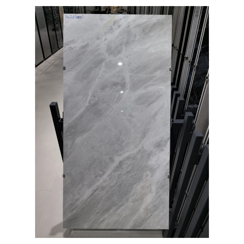 Classic Grey Glazed Polished Marble Tiles 600 x 1200mm Warm Style Home Hall Flooring Antibacterial Firebrick Accents Wall Tiles