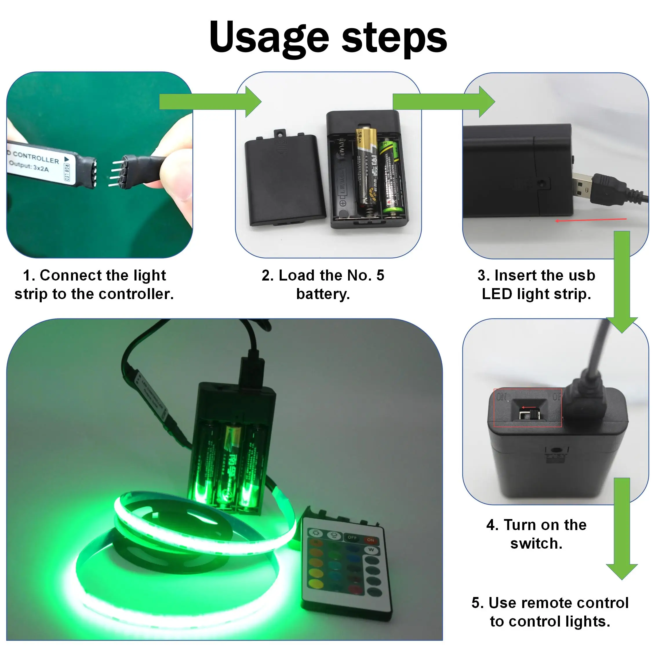 Лидер продаж RGB 576Led COB светодиодные полосы света с USB AA батарея дистанционного управления