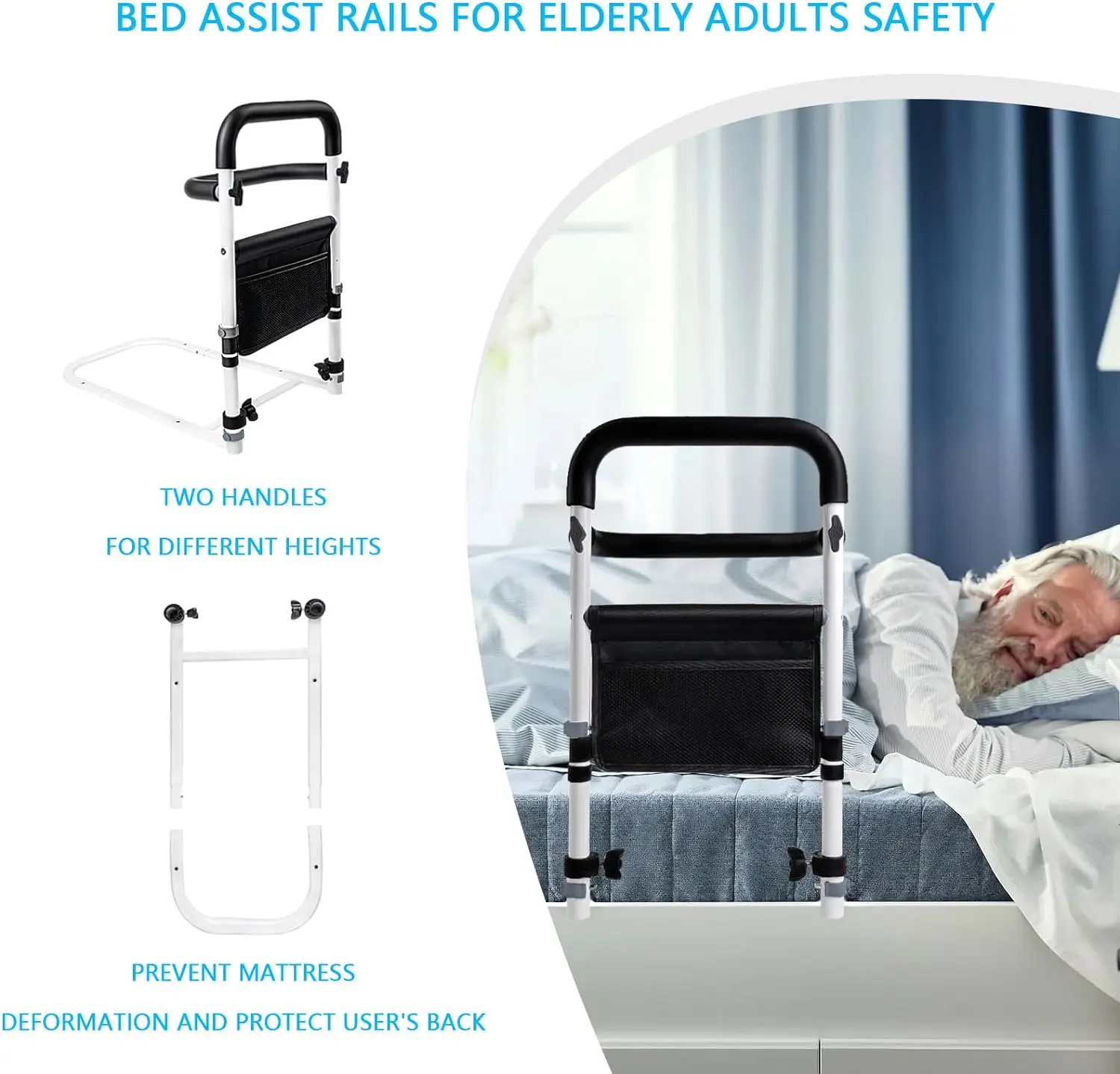 Bed Rail for Elderly Adults Safety Assist Handlebar for Bed with Storage Bag,Bed Assist Grab Bar Handle Helps Getting in and Out