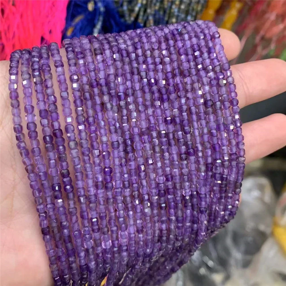 Faceted Natural Stone 2.5 mm Square Cube Beads Moonstone Green Jade Garnet Beads For Jewelry Making