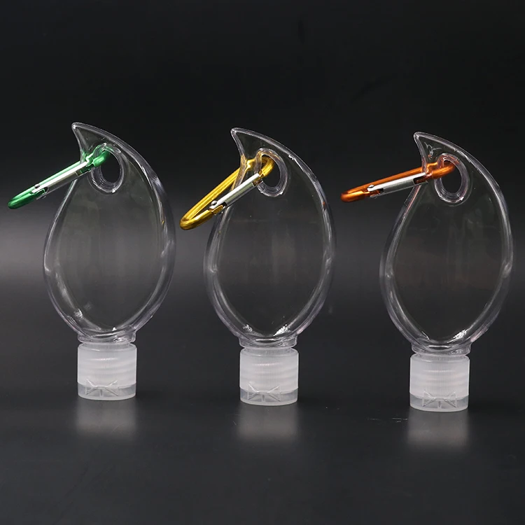 OEM factory leaf shape PETG 50ml keychain hanging spray bottle with flip cap hand sanitizer holder keychain bottle