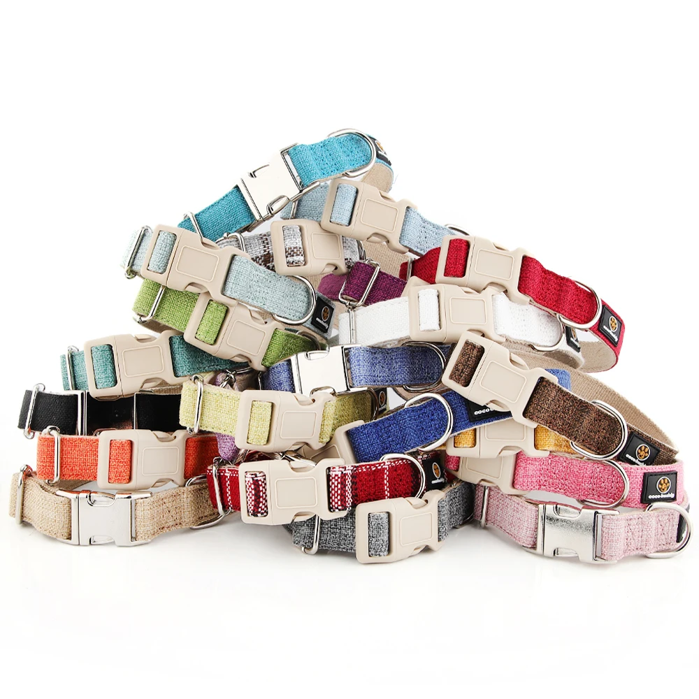 2024 Customized New Design Dog Collar Pure Natural Degradable Materials Eco-Friendly Metal Buckle Cotton Hemp Pet Dog Collar