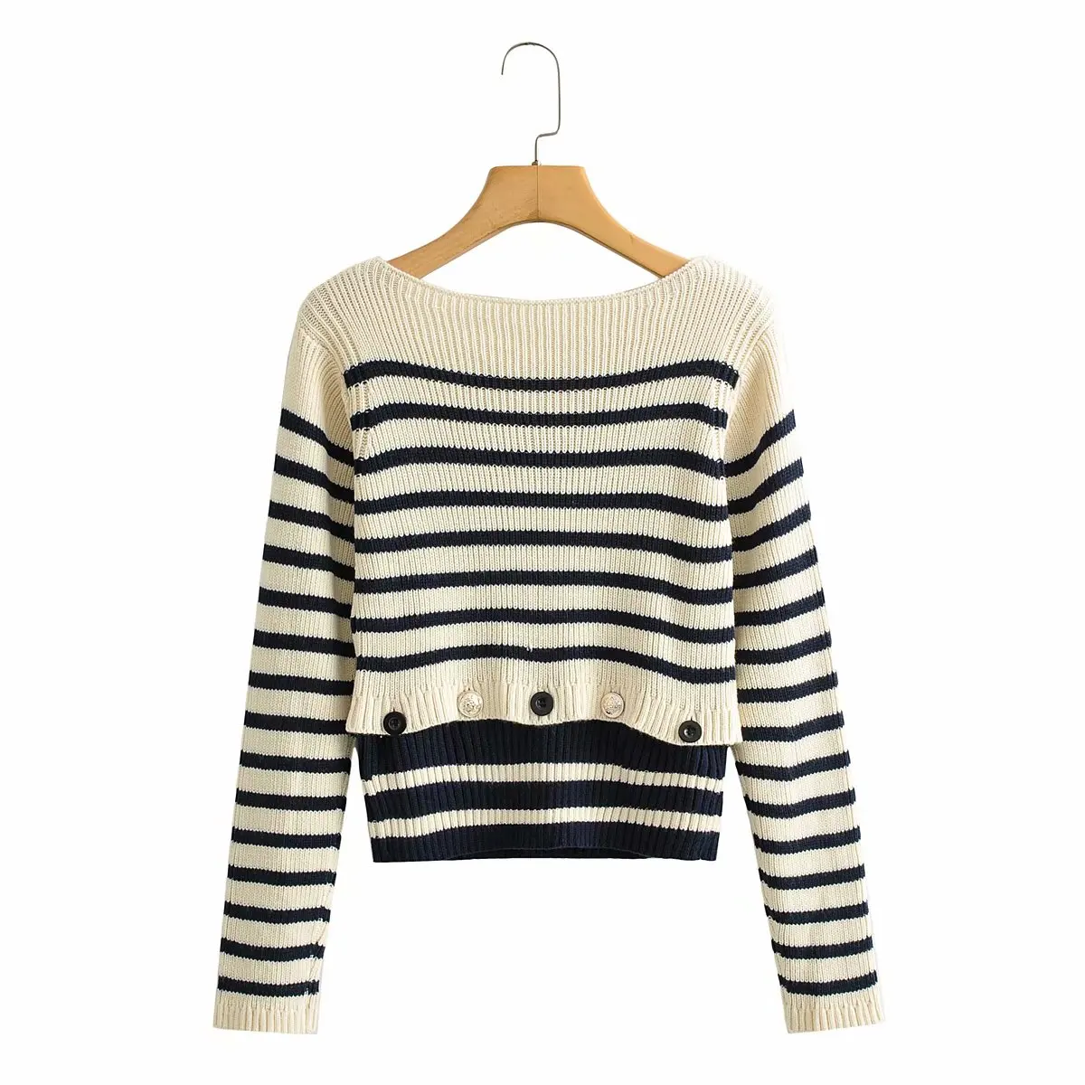 
Прямая поставка с фабрики, Модный женский вязаный свитер в полоску, Женский вязаный свитер осень-зима 