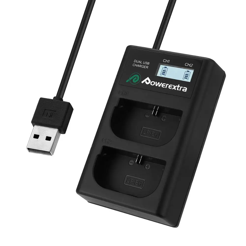 Powerextra Высокое качество батареи для камеры Lpe6 Lp-E6 и ЖК-дисплей Usb зарядное