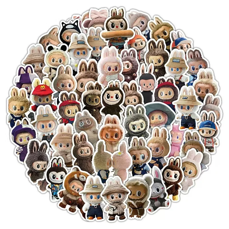Yubon 60pcs/pack Labubu Stickers Popular DIY Laptop Suitcase Phone Case PVC 3D Stickers Labubu Custom Logo Cartoon Sticker