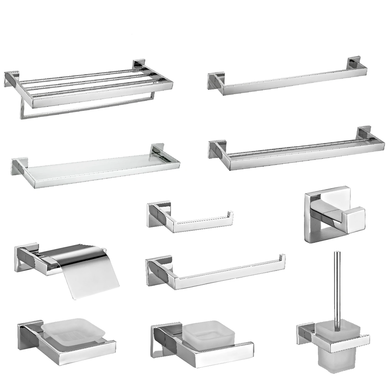 Bathroom decor accessories set 4 Piece pcs sanitary hardware wall mounted hotel shower restroom stainless steel towel bars sets