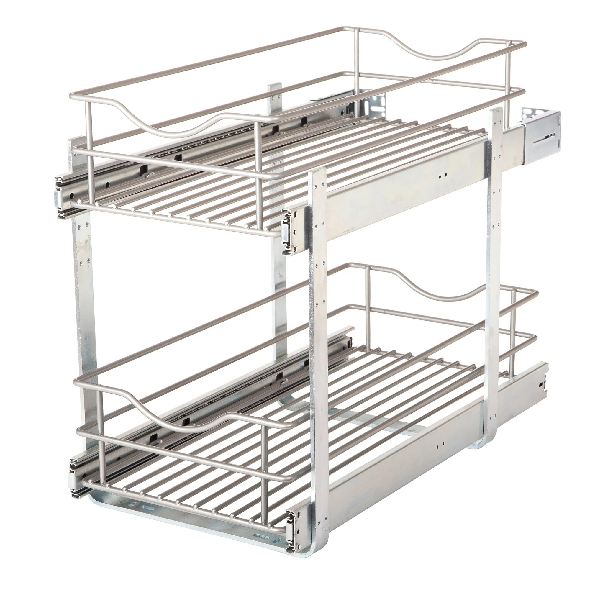 Knape & Vogt DBLMUB-14-R-FN Double-Tier Multi Pullout 11 14 17 in. inch pull out sliding drawer Wire Basket, Frosted Nickel