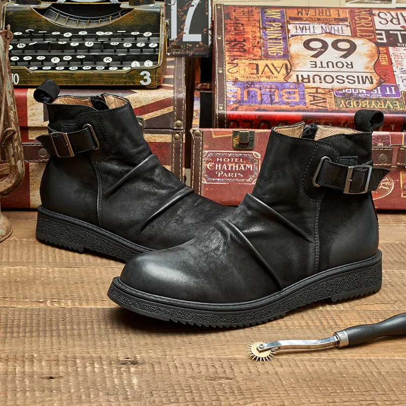 Wholesale  High Quality Genuine Leather Boots Men Office Business Boots ZIP Male Winter Boots Rubber