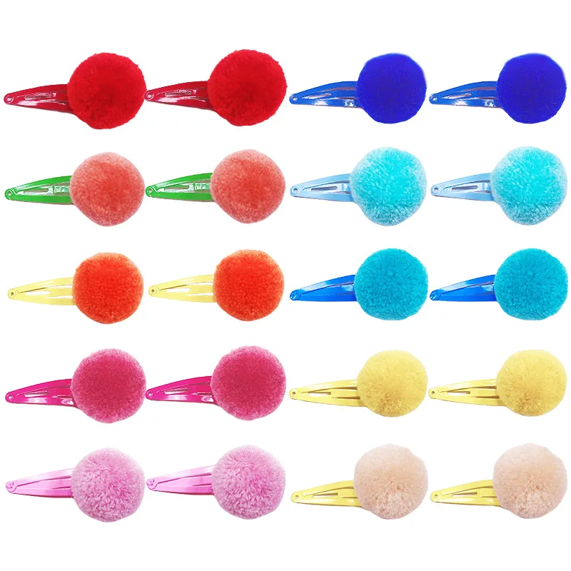 Kids Girls Solid Ribbon Hair Bow Elastic Tie Hair Clips With Pom Pom  Hairpins Cute Barrettes