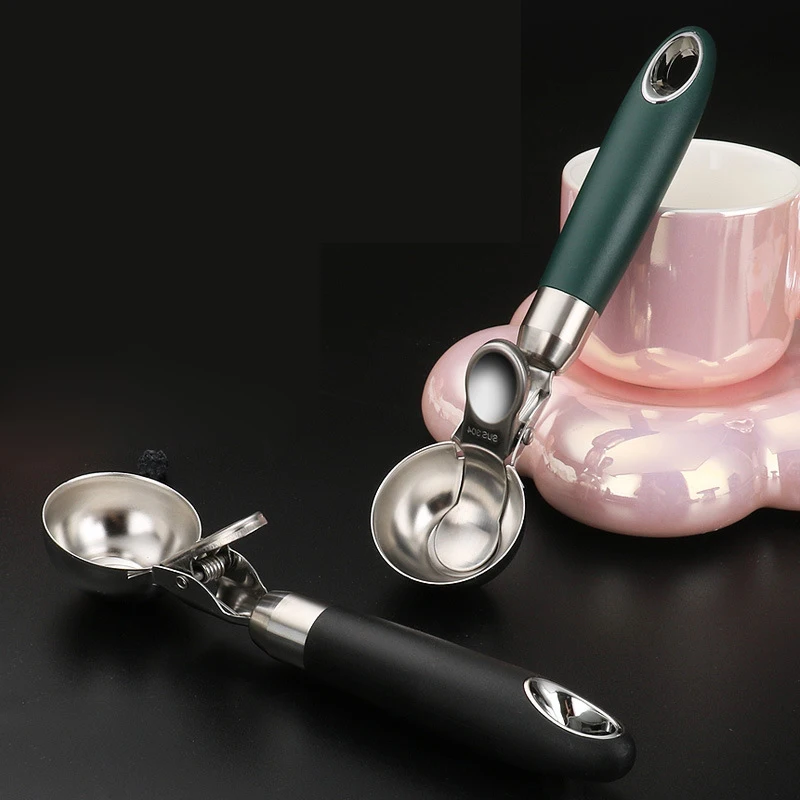 Kitchen Ice Cream Tools Spoon Metal 304 Stainless Steel Meat Ball Ice Cream Scoop with Ring Handle