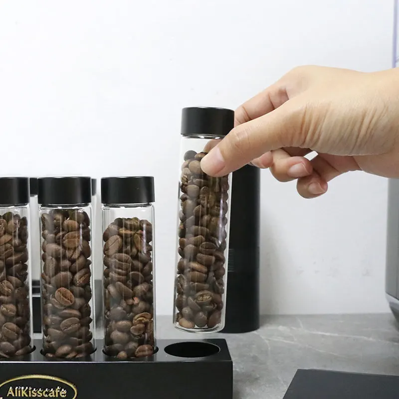 Single Dose Glass Jars Containers Airtight Sealed Borosilicate Aroma Valve 12 Holes Espresso with Coffee Bean Glass Tub