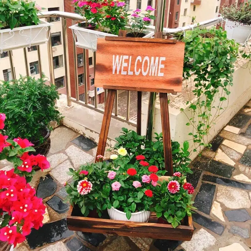 
Vintage Style Flower And Plant Easel Stand Wooden Shelf Wood Flower Pots and Decoration For Home With Wood Sign 