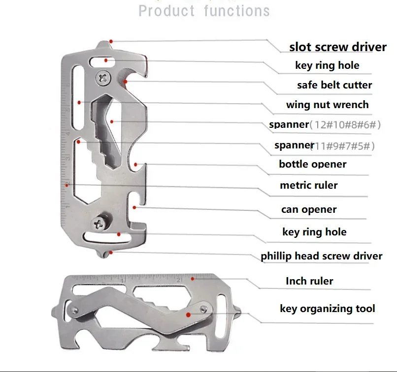 High Quality Durable Stainless Steel Survival Gadget Accessories Management Holder Multi Tool Key Chain