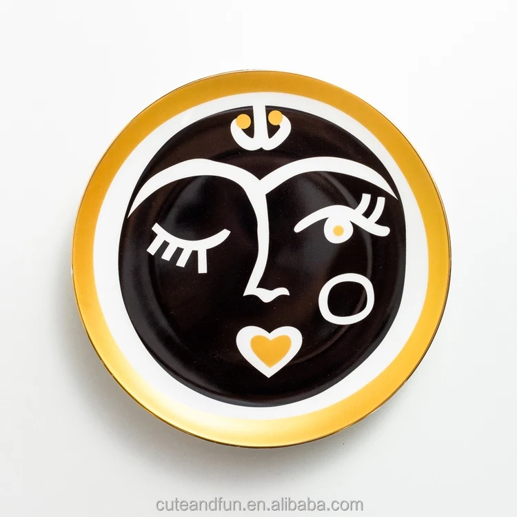 Home Art Decor 8 inch Dinner Plates Gold Rimmed Dessert Plates Fashion Dishes & Plates for Decorations