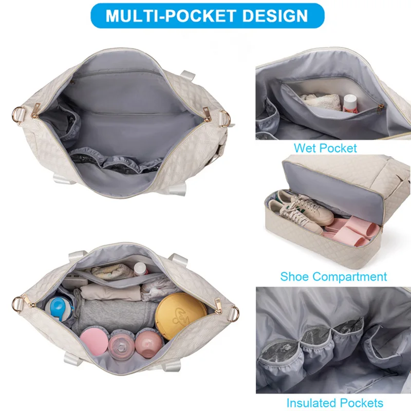 3pcs Waterproof Outdoor Sports Fitness Duffle Travel Baby Diaper Caddy Organizer Set Mommy Nappy Bag With Shoes Bag And Cosmetic