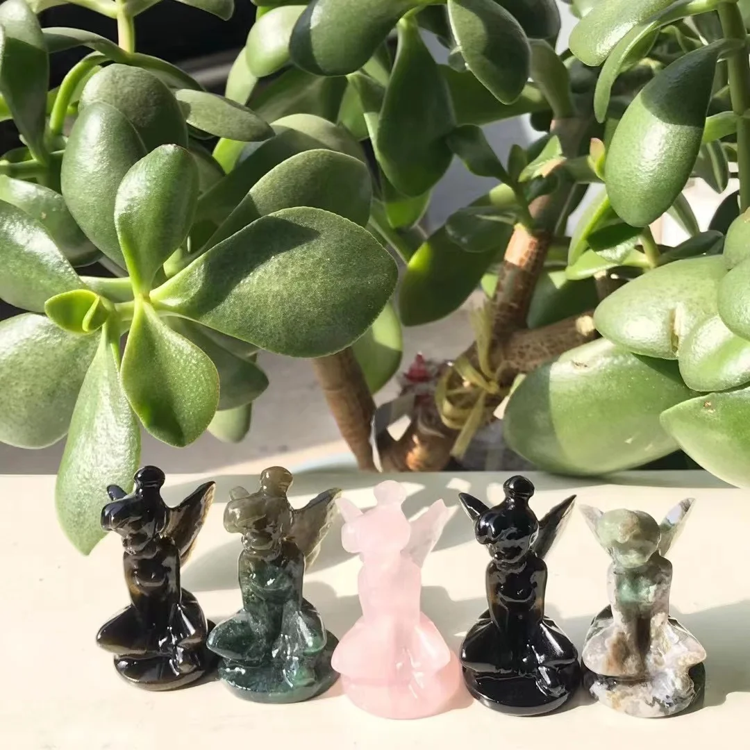 Wholesale Natural Crystal Stone Animal Carving Moss Agate Healing Butterfly Flower Fairy for Decoration Gifts
