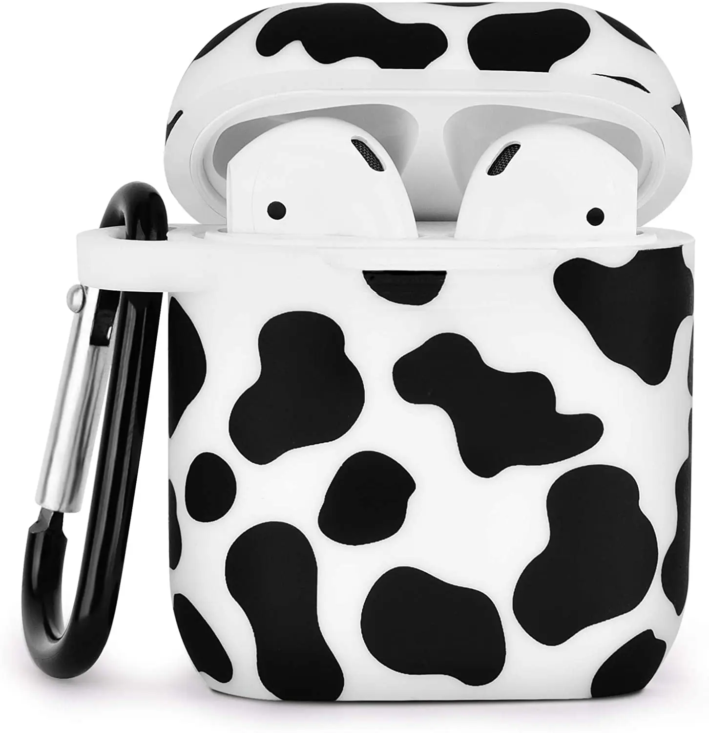 Rubber Airpod Case Soft Silicone Flexible Skin Cow Print LitoDream Airpods Case Cover for Apple AirPods 2&1 Cute for Girls