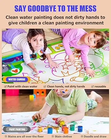 2 in 1 Water Doodle Mat 60 x 40 Inch Extra Large Drawing Mat with Backpack Hopscotch Rug Design on Back Educational Toys Gifts