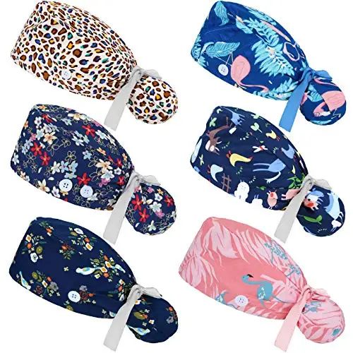 Pattern Scrubs With Buttons Nurse hair cover Adjustable Turban Caps Cute Printed work Hats Nursing Pet Clinic Nurses Hat Scrub