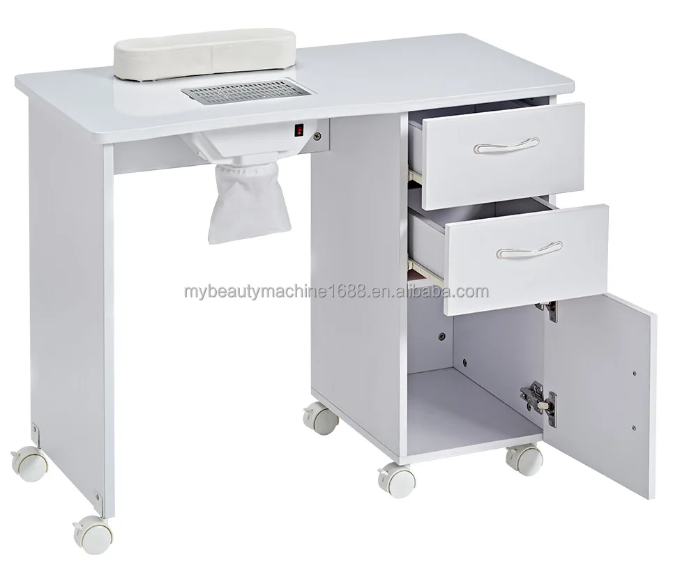 Wholesale  white nail table manicure desk black with lamp fan for beauty salon equipment furniture